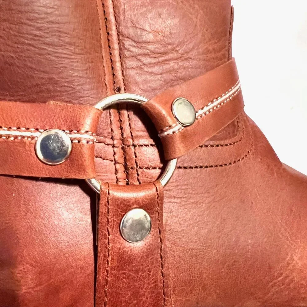 Kids Tan Leather Western Boots - Classic Pull-On Style